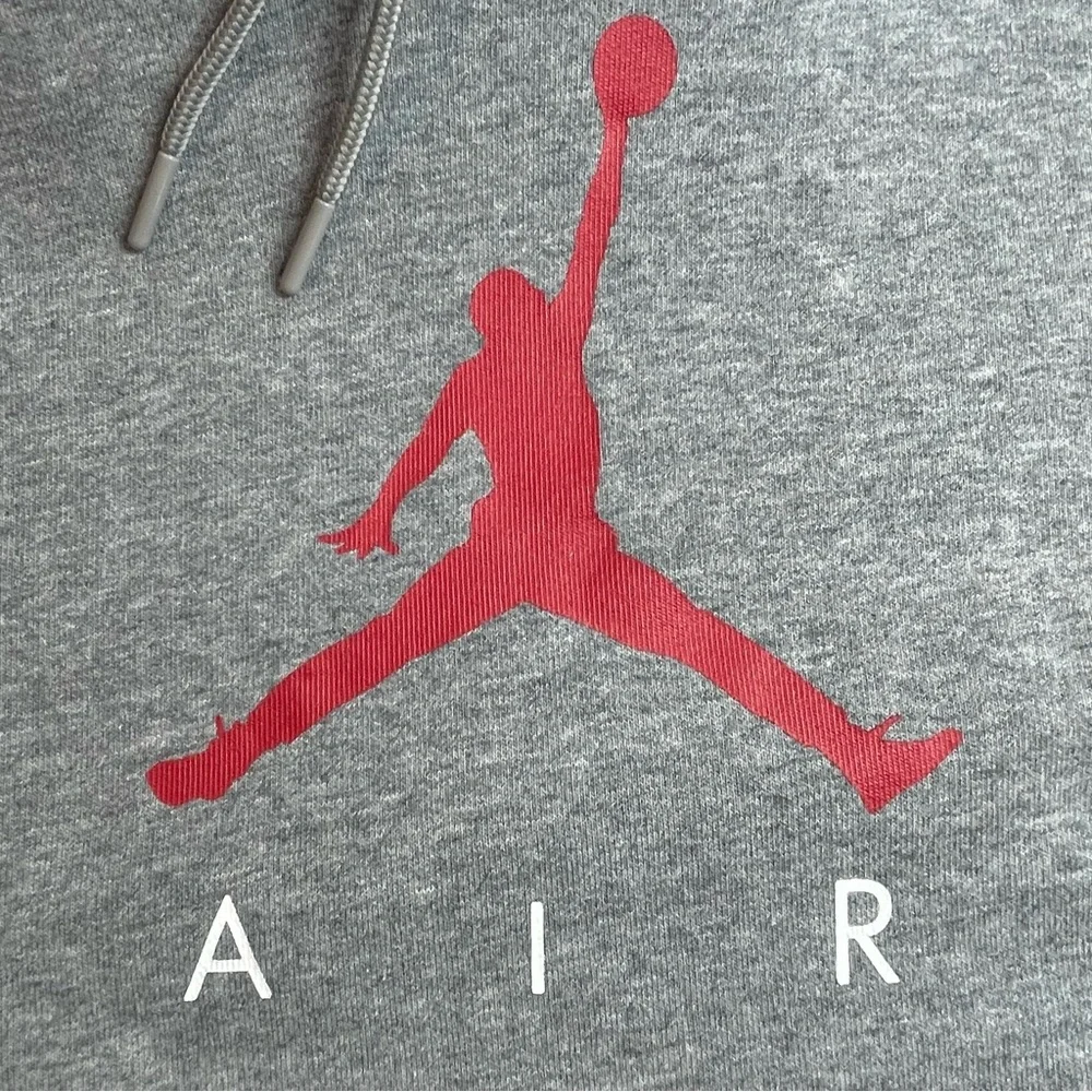 AIR JORDAN Men's Gray Hooded Sweatshirt Black Front Pocket Size Medium